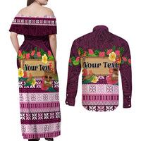 Pasifika Festival Auckland Couples Matching Off Shoulder Maxi Dress and Long Sleeve Button Shirt Polynesian Tribal with Pacific Pattern Pink Color LT03 - Polynesian Pride