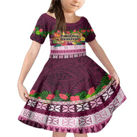 Pasifika Festival Auckland Family Matching Mermaid Dress and Hawaiian Shirt Polynesian Tribal with Pacific Pattern Pink Color LT03 Daughter's Dress Pink - Polynesian Pride