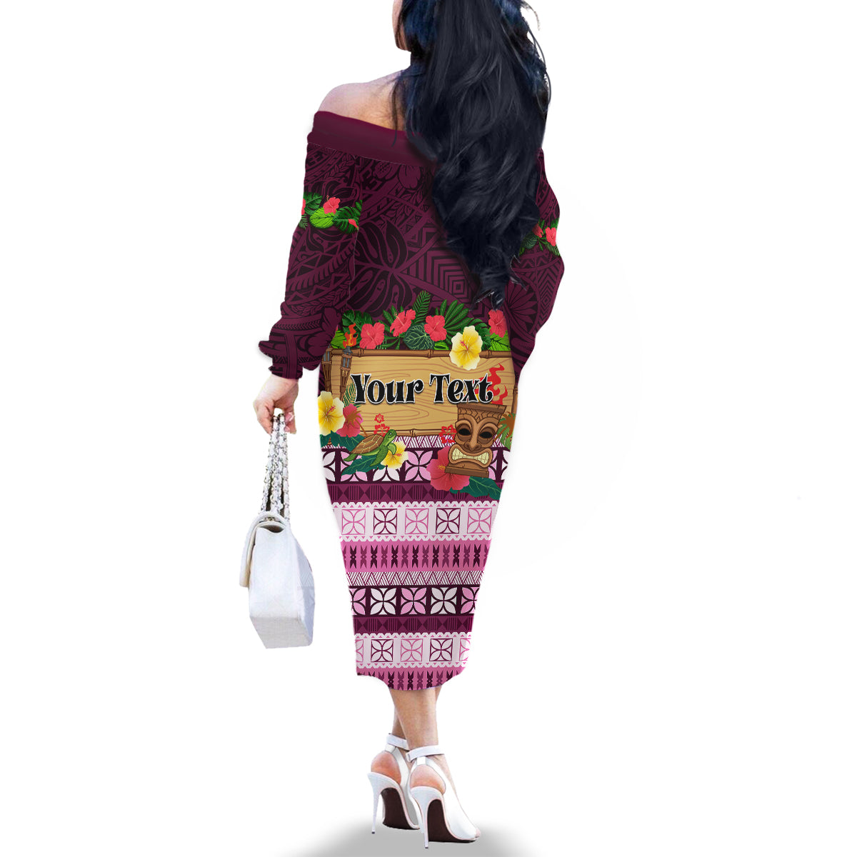 Pasifika Festival Auckland Family Matching Off Shoulder Long Sleeve Dress and Hawaiian Shirt Polynesian Tribal with Pacific Pattern Pink Color LT03 - Polynesian Pride