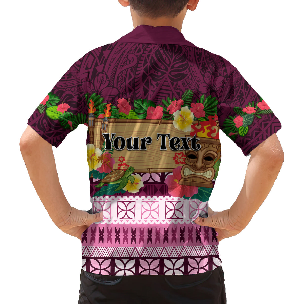 Pasifika Festival Auckland Family Matching Off Shoulder Short Dress and Hawaiian Shirt Polynesian Tribal with Pacific Pattern Pink Color LT03 - Polynesian Pride