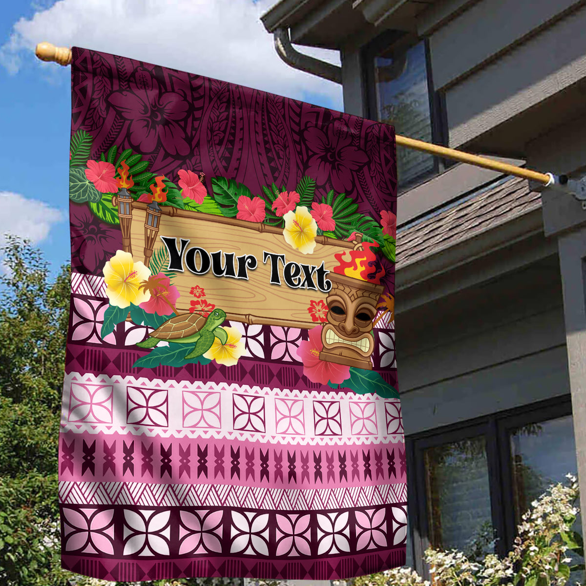 Pasifika Festival Auckland Garden Flag Polynesian Tribal with Pacific Pattern Pink Color LT03 - Polynesian Pride