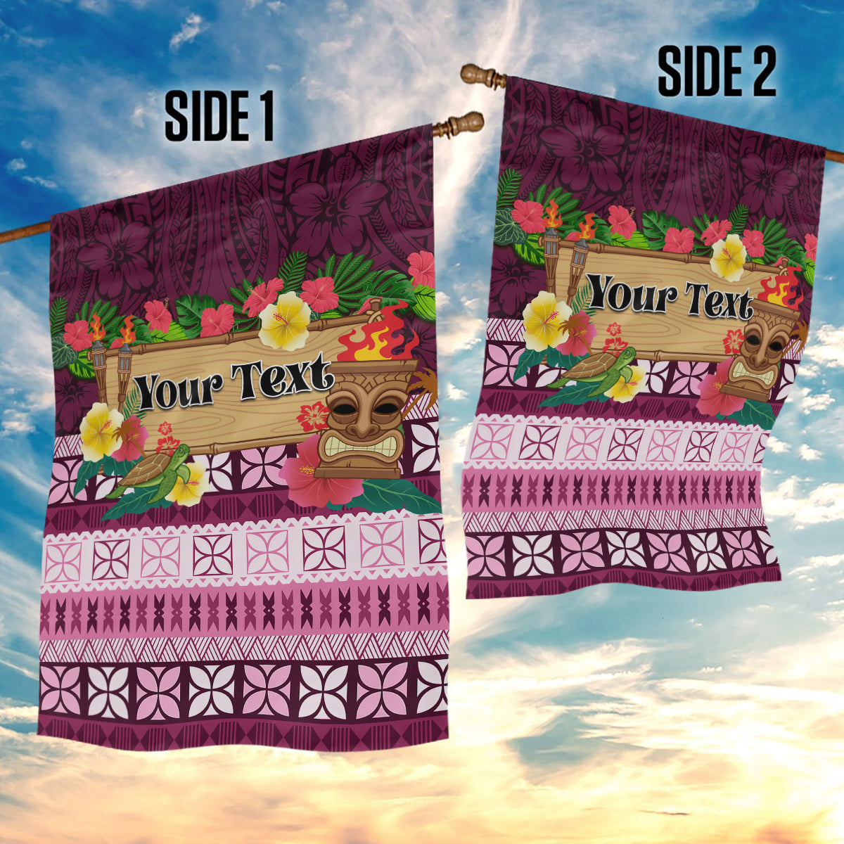 Pasifika Festival Auckland Garden Flag Polynesian Tribal with Pacific Pattern Pink Color LT03 - Polynesian Pride