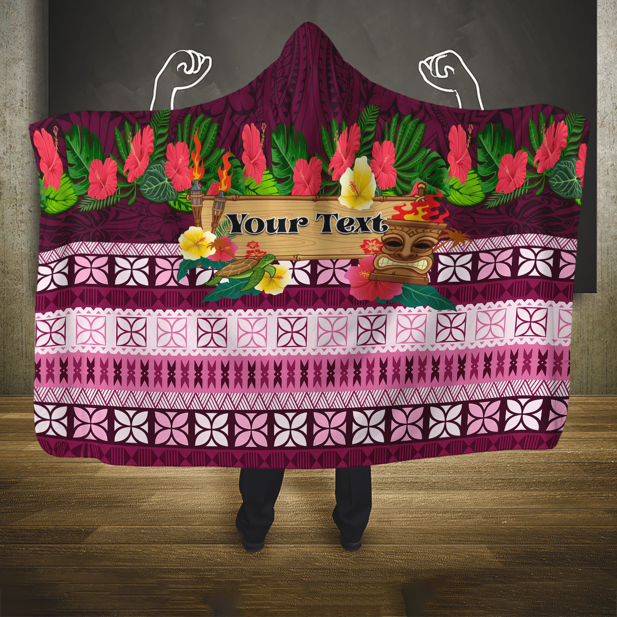 Pasifika Festival Auckland Hooded Blanket Polynesian Tribal with Pacific Pattern Pink Color LT03 One Size Pink - Polynesian Pride