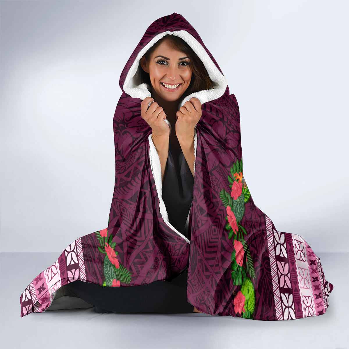 Pasifika Festival Auckland Hooded Blanket Polynesian Tribal with Pacific Pattern Pink Color LT03 - Polynesian Pride