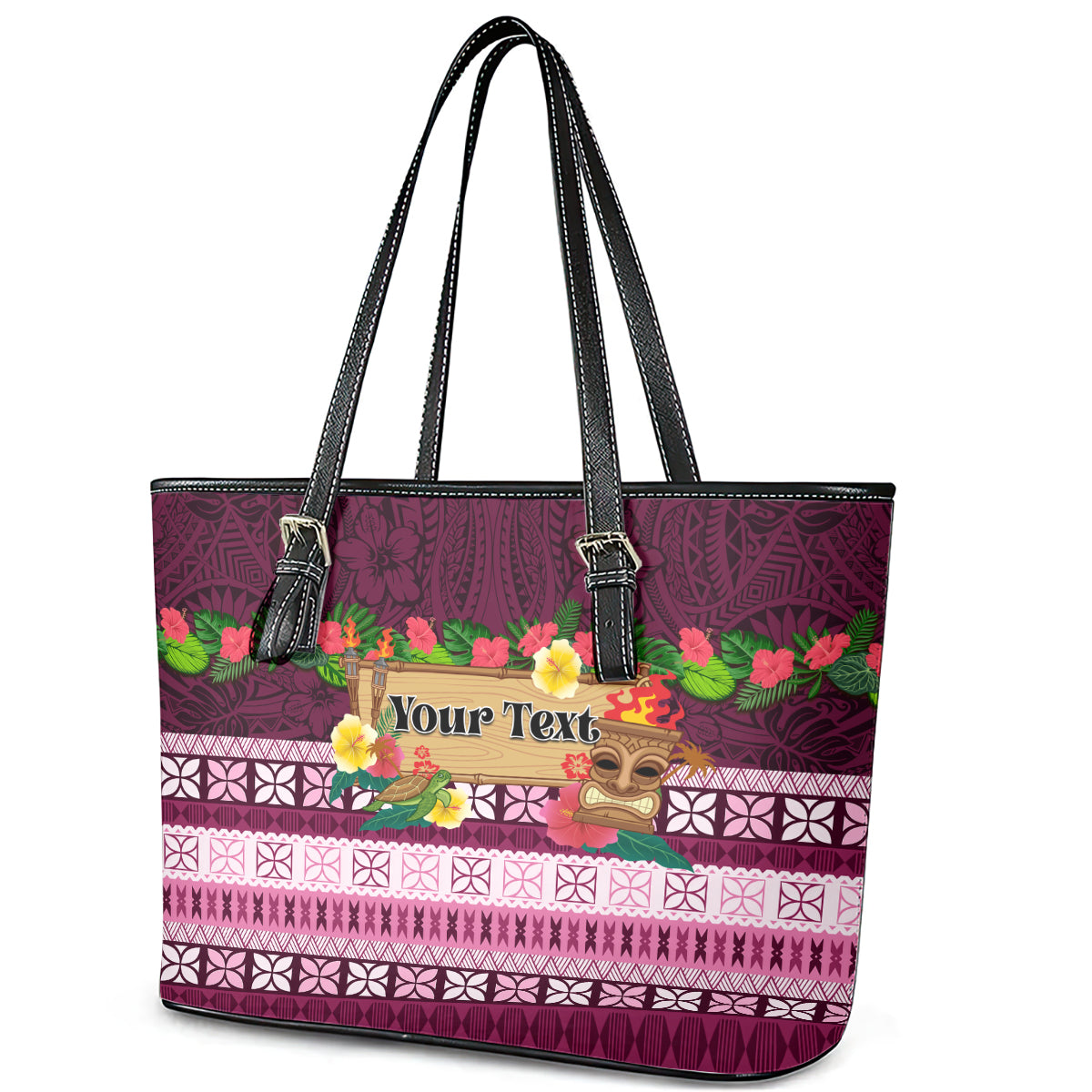 Pasifika Festival Auckland Leather Tote Bag Polynesian Tribal with Pacific Pattern Pink Color LT03 - Polynesian Pride