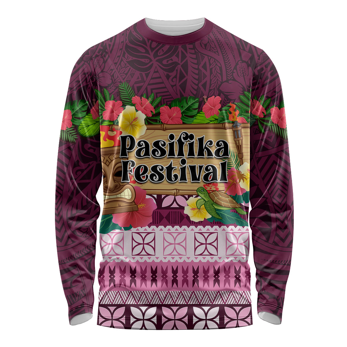 Pasifika Festival Auckland Long Sleeve Shirt Polynesian Tribal with Pacific Pattern Pink Color LT03 Unisex Pink - Polynesian Pride