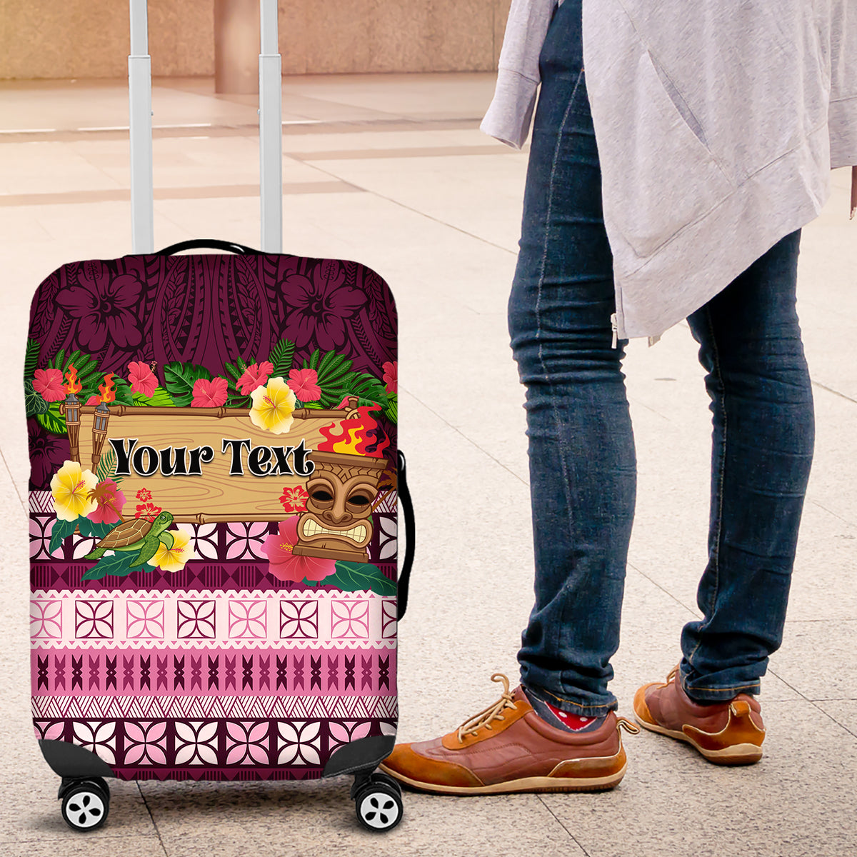 Pasifika Festival Auckland Luggage Cover Polynesian Tribal with Pacific Pattern Pink Color