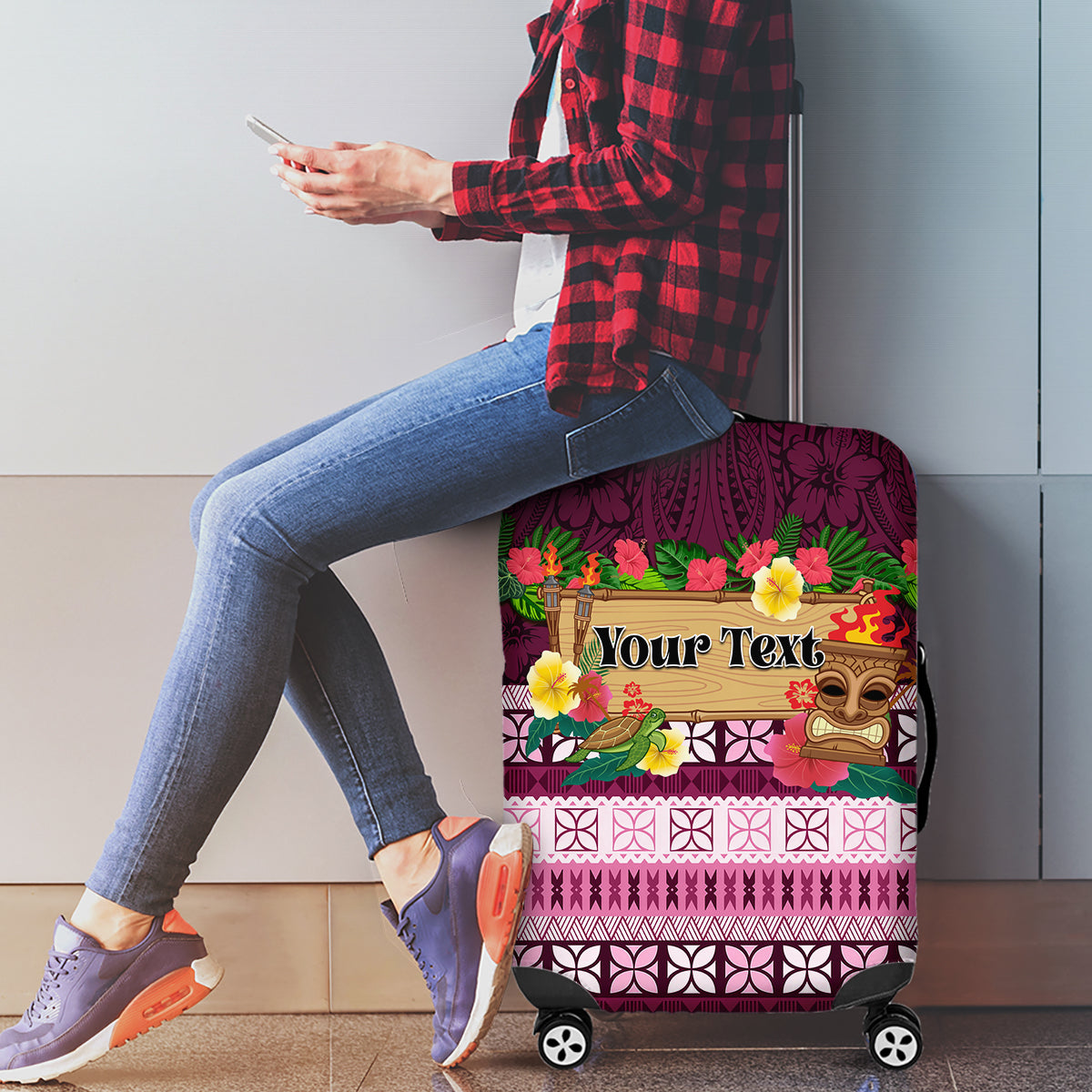 Pasifika Festival Auckland Luggage Cover Polynesian Tribal with Pacific Pattern Pink Color