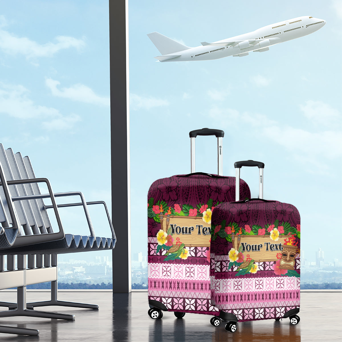 Pasifika Festival Auckland Luggage Cover Polynesian Tribal with Pacific Pattern Pink Color