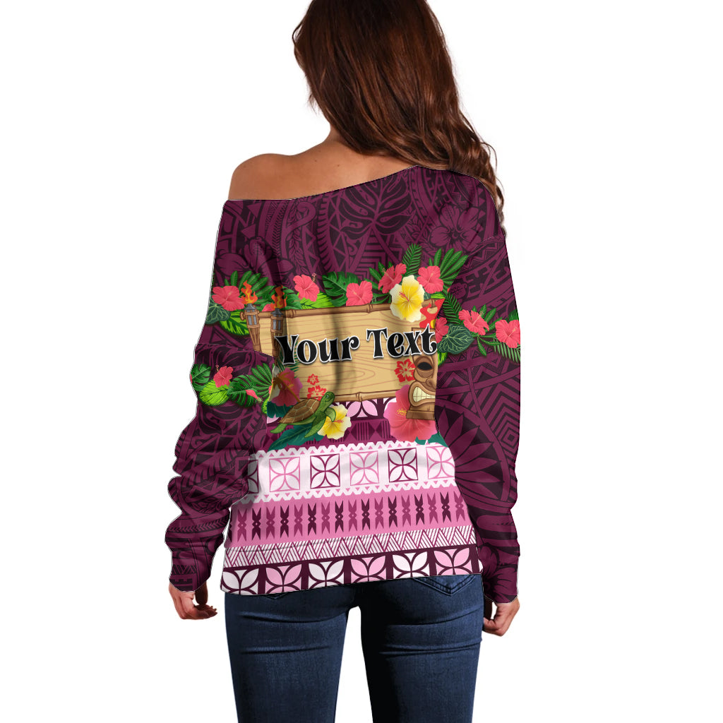 Pasifika Festival Auckland Off Shoulder Sweater Polynesian Tribal with Pacific Pattern Pink Color LT03 - Polynesian Pride