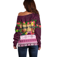 Pasifika Festival Auckland Off Shoulder Sweater Polynesian Tribal with Pacific Pattern Pink Color LT03 - Polynesian Pride
