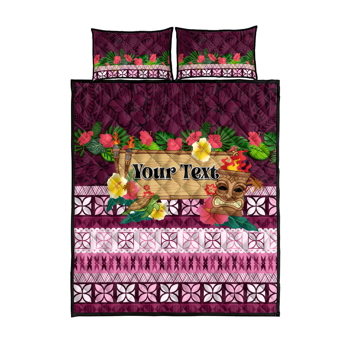 Pasifika Festival Auckland Quilt Bed Set Polynesian Tribal with Pacific Pattern Pink Color LT03 - Polynesian Pride