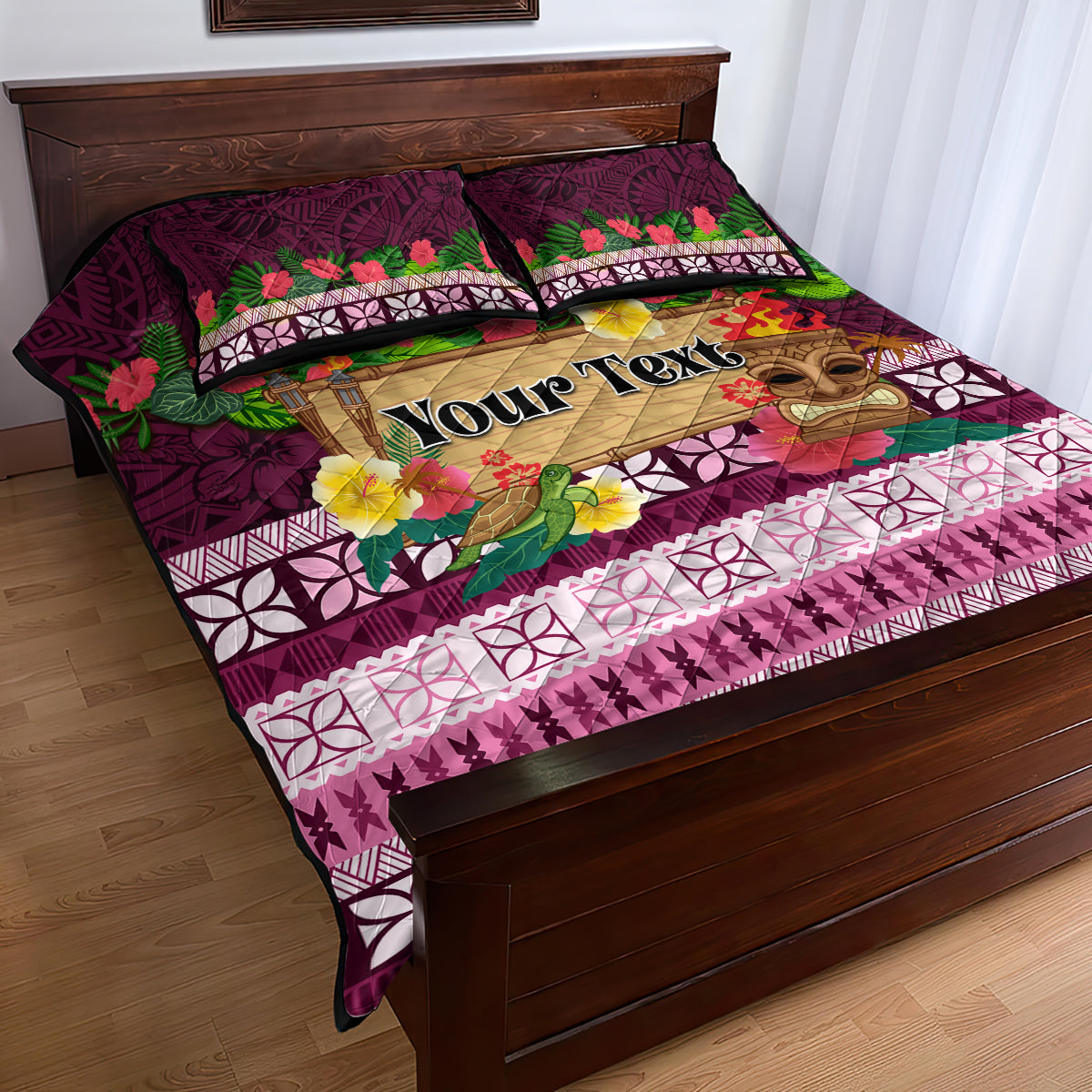 Pasifika Festival Auckland Quilt Bed Set Polynesian Tribal with Pacific Pattern Pink Color LT03 - Polynesian Pride