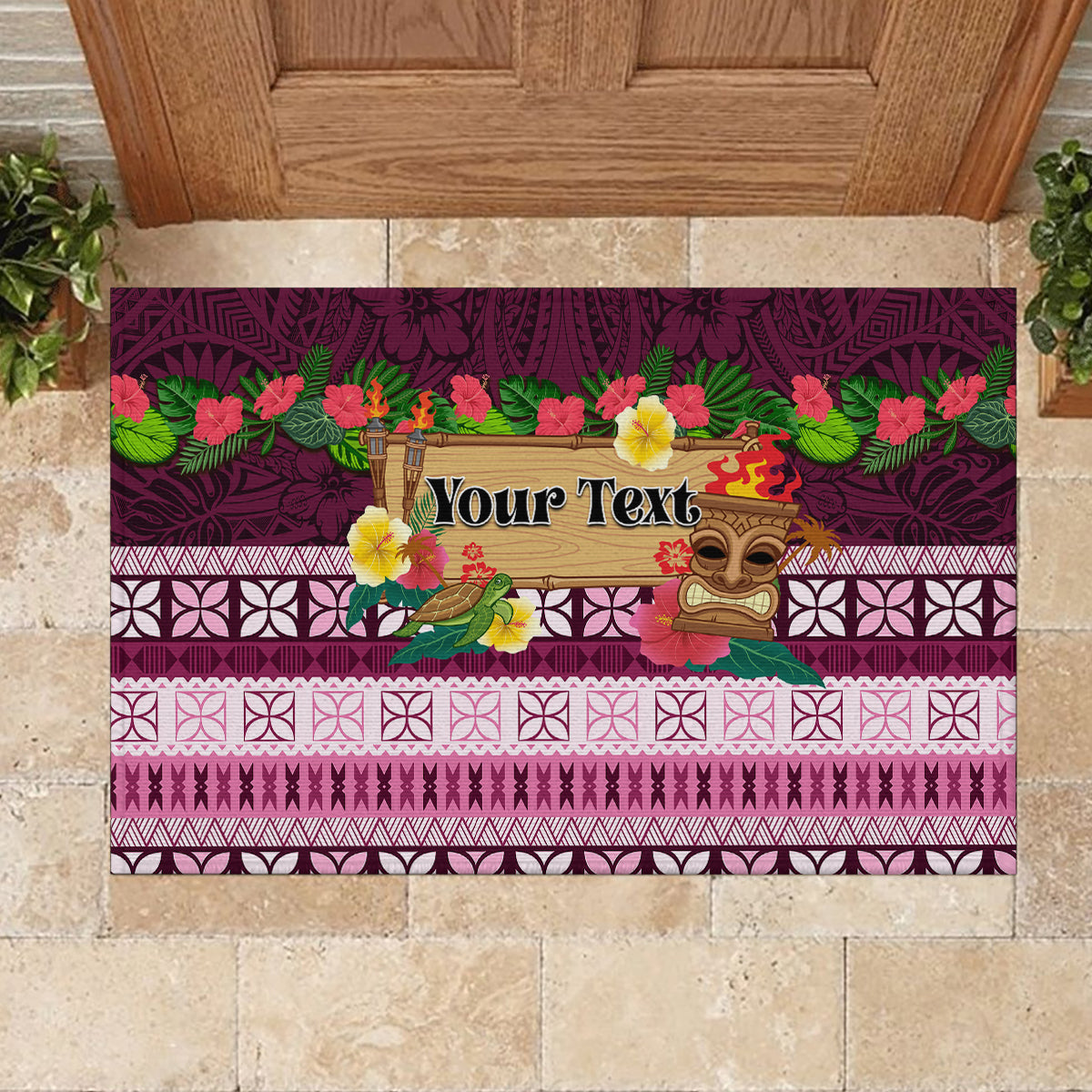 Pasifika Festival Auckland Rubber Doormat Polynesian Tribal with Pacific Pattern Pink Color LT03 - Polynesian Pride
