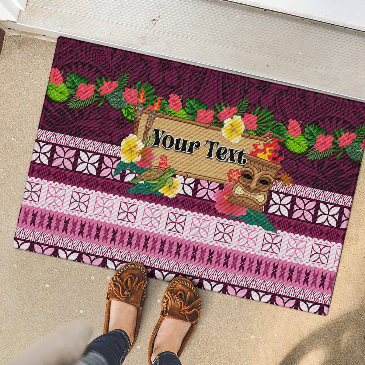 Pasifika Festival Auckland Rubber Doormat Polynesian Tribal with Pacific Pattern Pink Color LT03 - Polynesian Pride