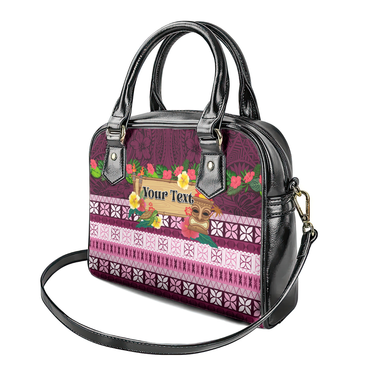 Pasifika Festival Auckland Shoulder Handbag Polynesian Tribal with Pacific Pattern Pink Color