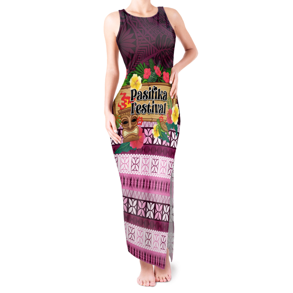 Pasifika Festival Auckland Tank Maxi Dress Polynesian Tribal with Pacific Pattern Pink Color LT03 Women Pink - Polynesian Pride