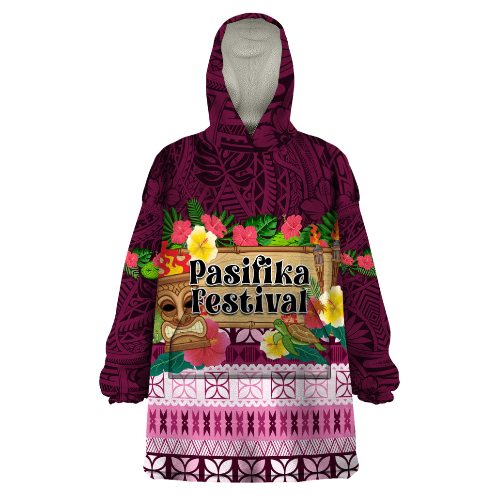 Pasifika Festival Auckland Wearable Blanket Hoodie Polynesian Tribal with Pacific Pattern Pink Color LT03 One Size Pink - Polynesian Pride