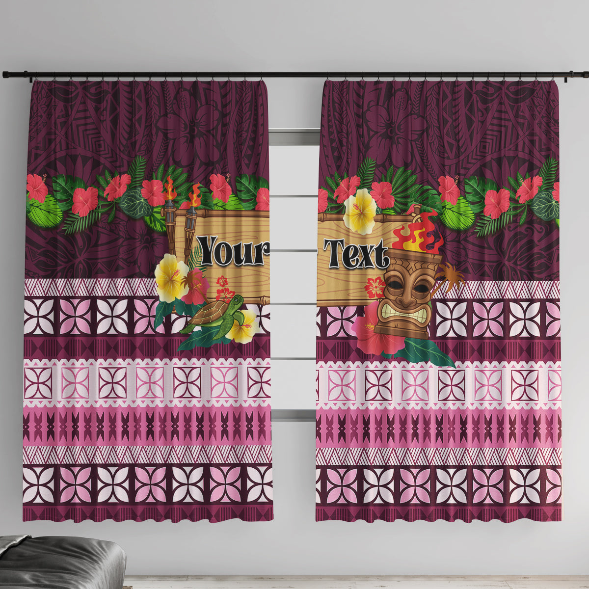 Pasifika Festival Auckland Window Curtain Polynesian Tribal with Pacific Pattern Pink Color