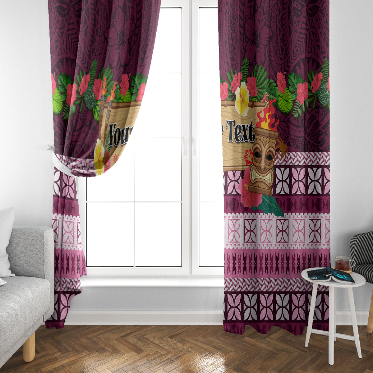 Pasifika Festival Auckland Window Curtain Polynesian Tribal with Pacific Pattern Pink Color LT03 - Polynesian Pride