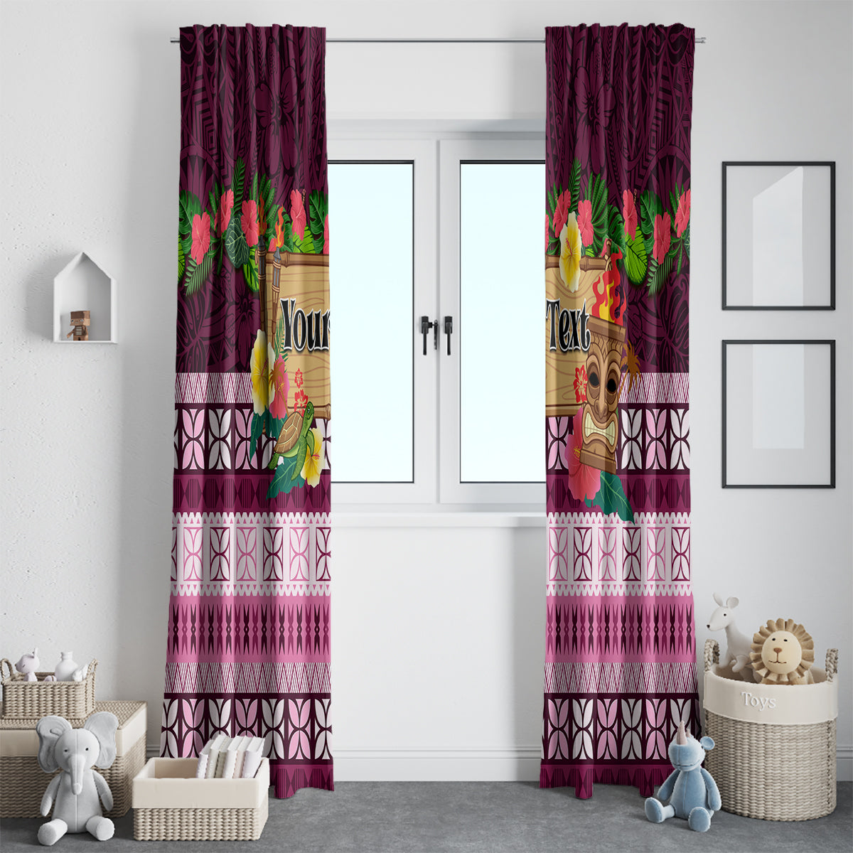 Pasifika Festival Auckland Window Curtain Polynesian Tribal with Pacific Pattern Pink Color LT03 - Polynesian Pride