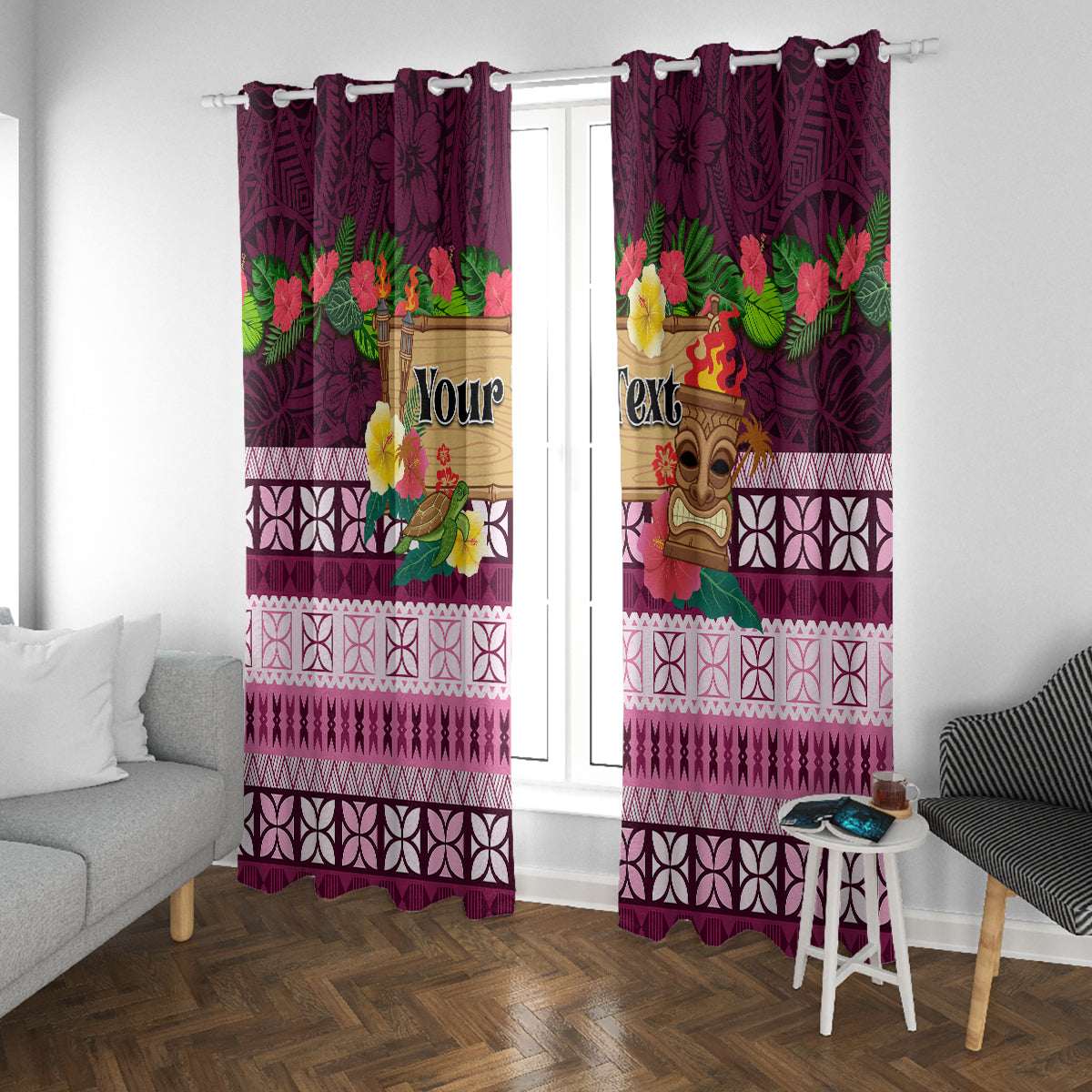 Pasifika Festival Auckland Window Curtain Polynesian Tribal with Pacific Pattern Pink Color LT03 With Grommets Pink - Polynesian Pride