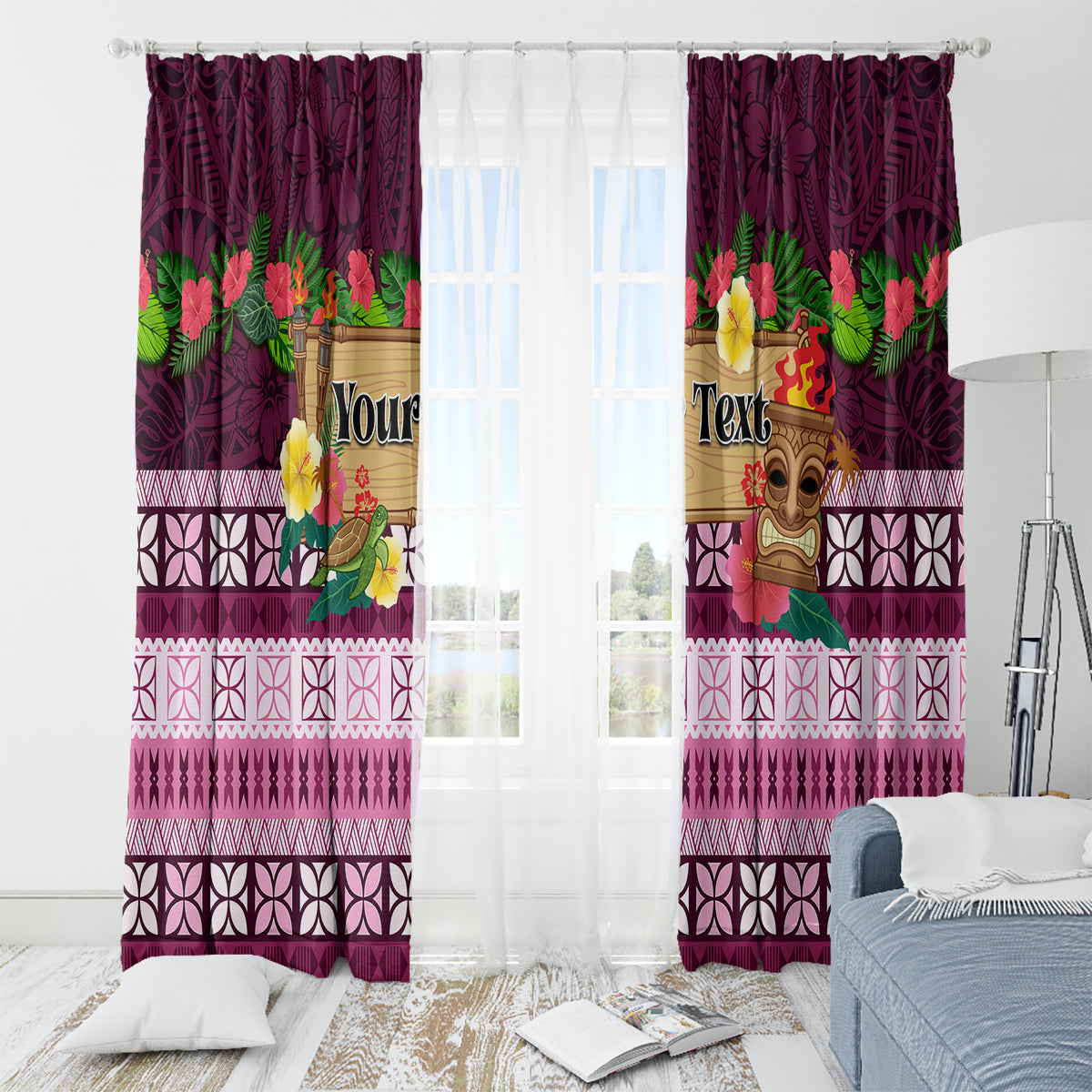 Pasifika Festival Auckland Window Curtain Polynesian Tribal with Pacific Pattern Pink Color LT03 - Polynesian Pride