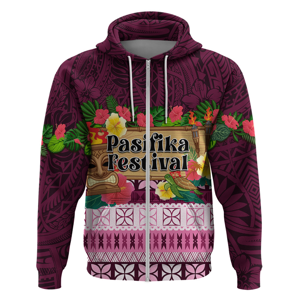 Pasifika Festival Auckland Zip Hoodie Polynesian Tribal with Pacific Pattern Pink Color LT03 Zip Hoodie Pink - Polynesian Pride