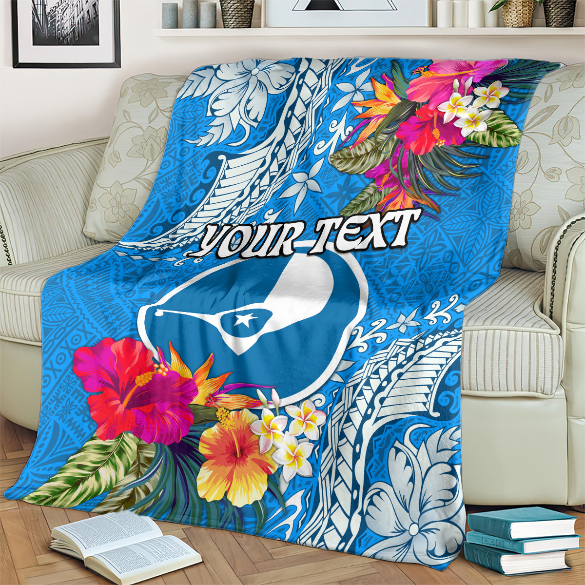 Yap Day Blanket Tapa Pattern with Hisbiscus