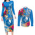 Yap Day Couples Matching Long Sleeve Bodycon Dress and Long Sleeve Button Shirt Tapa Pattern with Hisbiscus LT03 Blue - Polynesian Pride