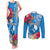 Yap Day Couples Matching Tank Maxi Dress and Long Sleeve Button Shirt Tapa Pattern with Hisbiscus LT03 Blue - Polynesian Pride