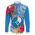 Yap Day Family Matching Long Sleeve Bodycon Dress and Hawaiian Shirt Tapa Pattern with Hisbiscus LT03 Dad's Shirt - Long Sleeve Blue - Polynesian Pride