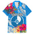 Yap Day Family Matching Off Shoulder Short Dress and Hawaiian Shirt Tapa Pattern with Hisbiscus LT03 Dad's Shirt - Short Sleeve Blue - Polynesian Pride