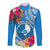 Yap Day Long Sleeve Button Shirt Tapa Pattern with Hisbiscus LT03 Unisex Blue - Polynesian Pride