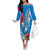 Yap Day Off The Shoulder Long Sleeve Dress Tapa Pattern with Hisbiscus LT03 Women Blue - Polynesian Pride