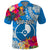 Yap Day Polo Shirt Tapa Pattern with Hisbiscus LT03 Blue - Polynesian Pride