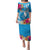 Yap Day Puletasi Tapa Pattern with Hisbiscus LT03 Long Dress Blue - Polynesian Pride