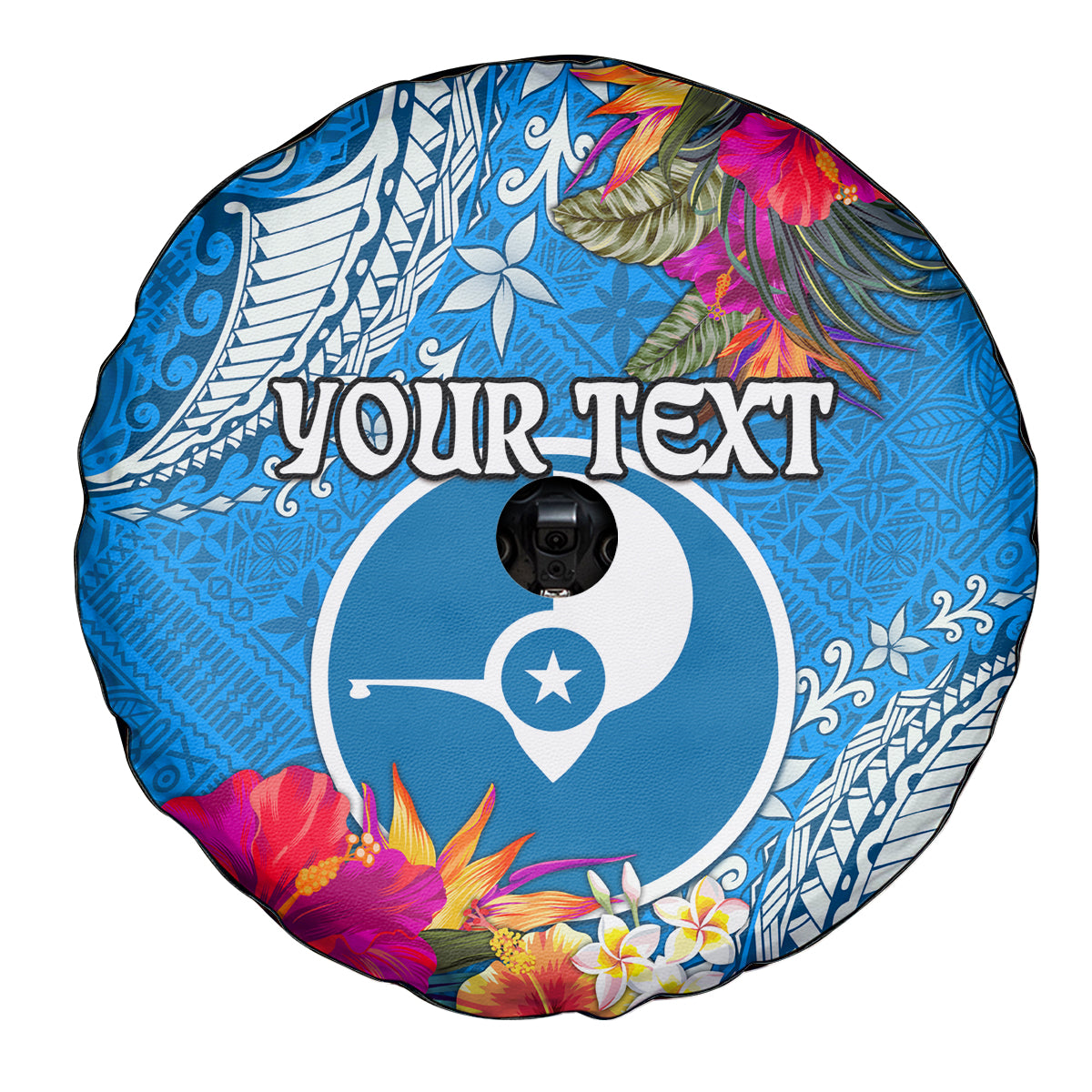 Yap Day Spare Tire Cover Tapa Pattern with Hisbiscus