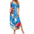 Yap Day Summer Maxi Dress Tapa Pattern with Hisbiscus LT03 Women Blue - Polynesian Pride