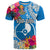 Yap Day T Shirt Tapa Pattern with Hisbiscus LT03 Blue - Polynesian Pride