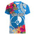 Yap Day Women V Neck T Shirt Tapa Pattern with Hisbiscus LT03 Female Blue - Polynesian Pride