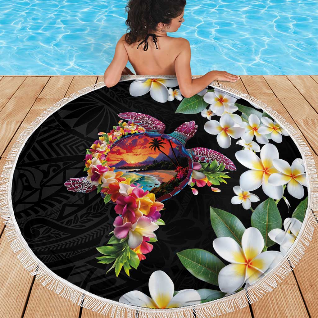 Hawaiian Lei Day Beach Blanket Plumeria and Turtle with Polynesian Tribal Pattern LT03 - Polynesian Pride