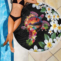 Hawaiian Lei Day Beach Blanket Plumeria and Turtle with Polynesian Tribal Pattern LT03 - Polynesian Pride