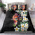 Hawaiian Lei Day Bedding Set Plumeria and Turtle with Polynesian Tribal Pattern