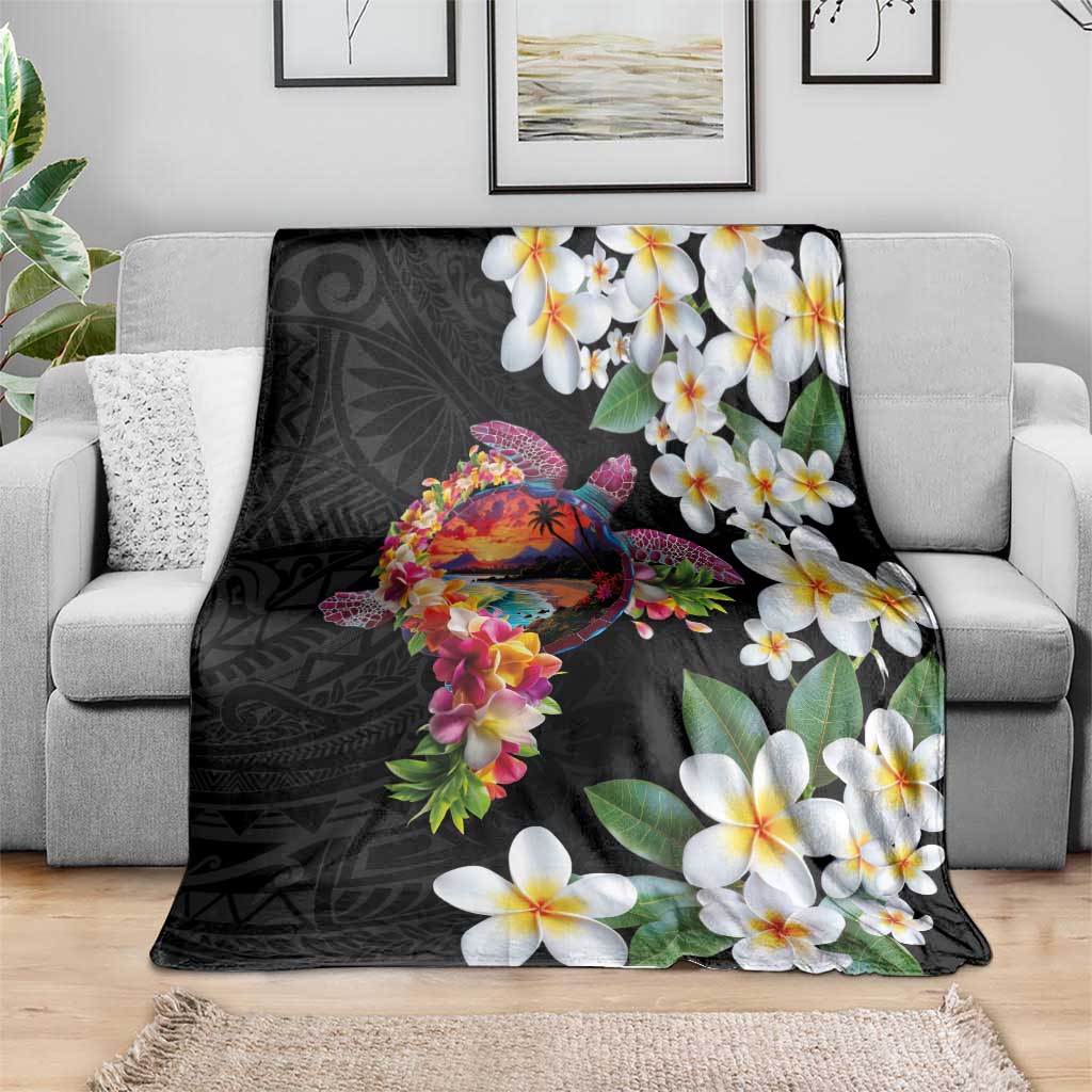 Hawaiian Lei Day Blanket Plumeria and Turtle with Polynesian Tribal Pattern LT03 - Polynesian Pride