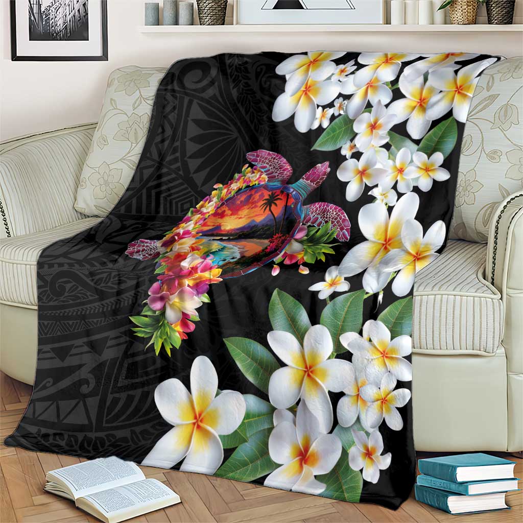 Hawaiian Lei Day Blanket Plumeria and Turtle with Polynesian Tribal Pattern LT03 - Polynesian Pride