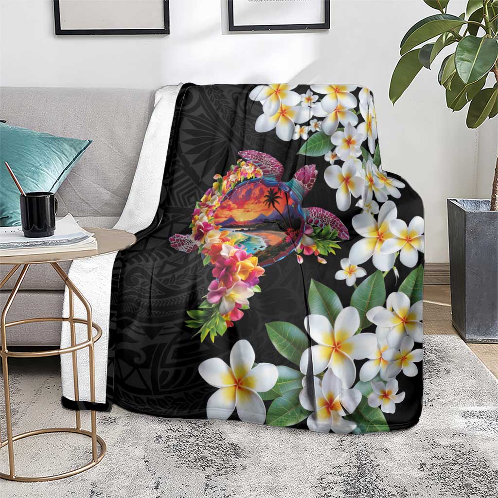 Hawaiian Lei Day Blanket Plumeria and Turtle with Polynesian Tribal Pattern LT03 - Polynesian Pride