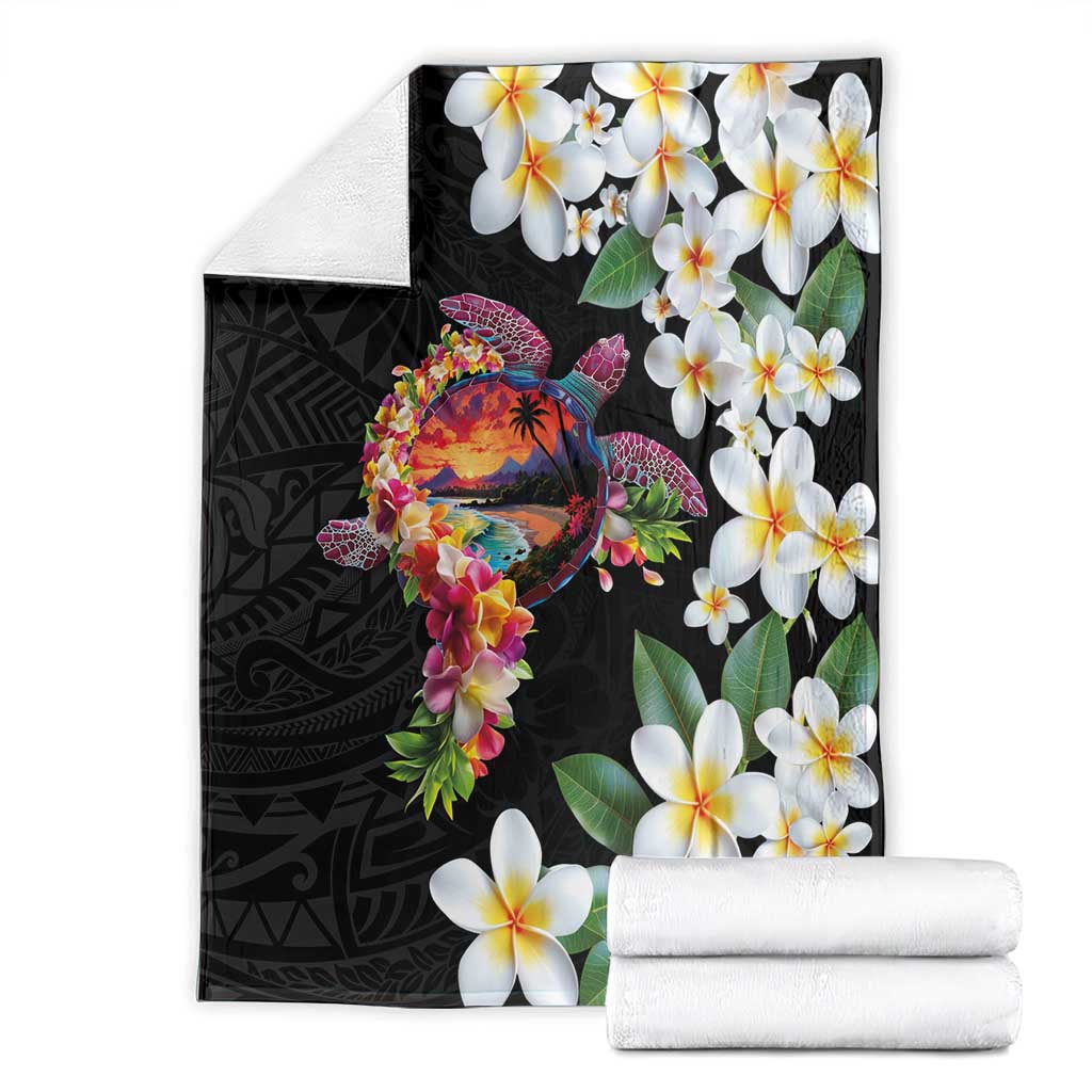 Hawaiian Lei Day Blanket Plumeria and Turtle with Polynesian Tribal Pattern LT03 - Polynesian Pride