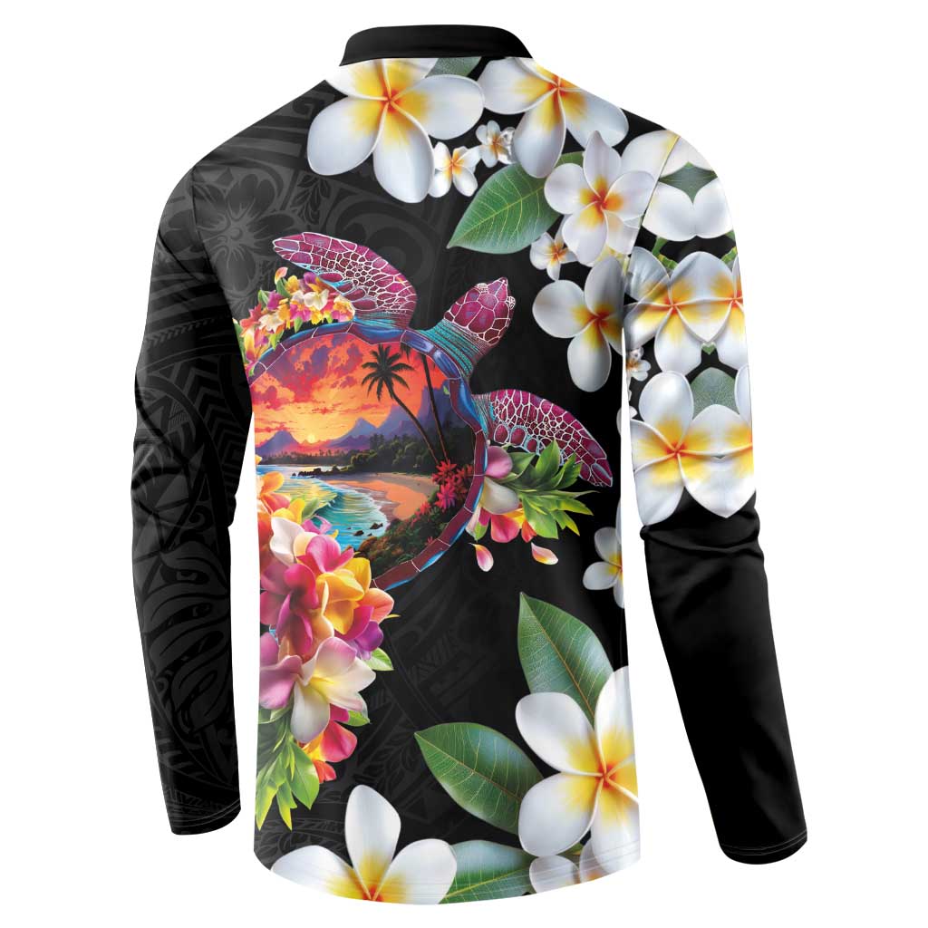 Hawaiian Lei Day Button Sweatshirt Plumeria and Turtle with Polynesian Tribal Pattern LT03 - Polynesian Pride