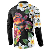 Hawaiian Lei Day Button Sweatshirt Plumeria and Turtle with Polynesian Tribal Pattern LT03 - Polynesian Pride